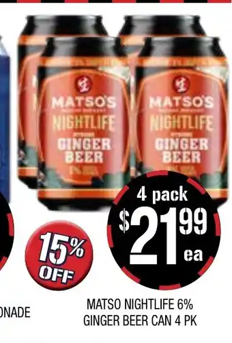 Farmer Jack's Matso Nightlife 6% Ginger Beer Can 4 pk offer