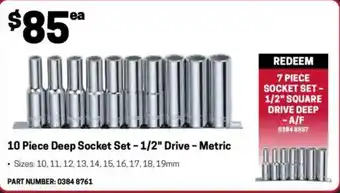 Blackwoods 10 Piece Deep Socket Set - 1/2" Drive - Metric offer