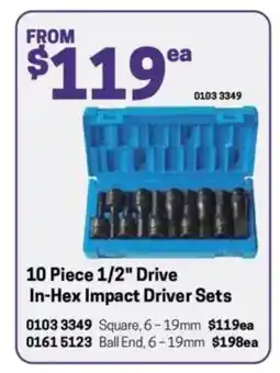 Blackwoods 10 Piece 1/2" Drive In-Hex Impact Driver Sets offer