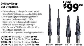 Blackwoods OnSite+ Deep Cut Step Drills 19mm offer