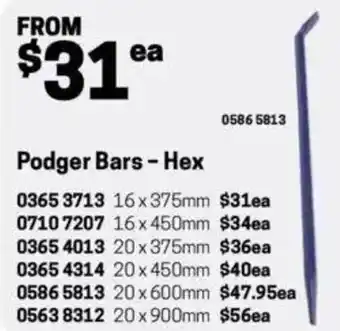 Blackwoods Podger Bars - Hex 16x450mm offer