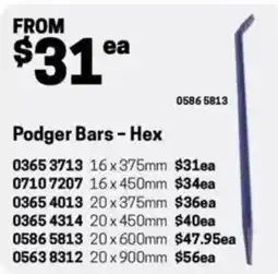 Blackwoods Podger Bars - Hex 20x375mm offer