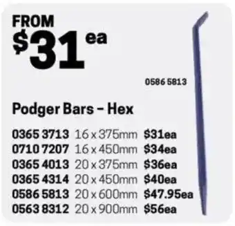 Blackwoods Podger Bars - Hex 20x450mm offer