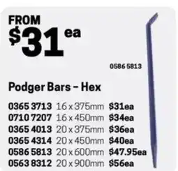 Blackwoods Podger Bars - Hex 20x600mm offer