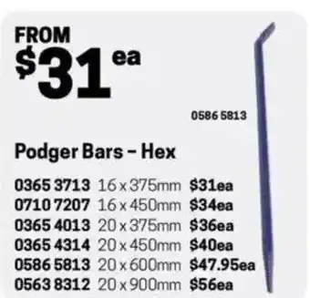 Blackwoods Podger Bars - Hex 20x600mm offer