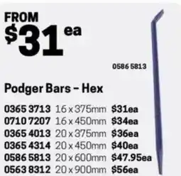 Blackwoods Podger Bars - Hex 20x900mm offer