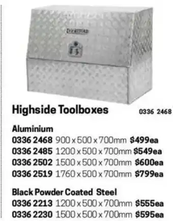 Blackwoods Highside Toolboxes Aluminium 1760x500x700mm offer