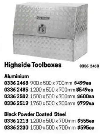 Blackwoods Highside Toolboxes Black Powder Coated Steel 1500x500x700mm offer