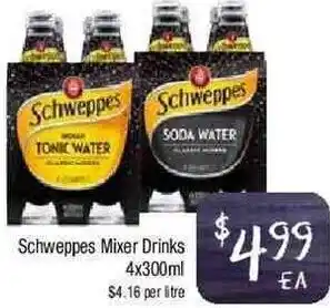 Foodworks Schweppes Mixer Drinks 4x300 ml offer