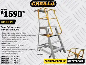 Blackwoods Order picking ladder with safety boom offer