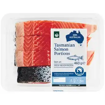 Woolworths Woolworths Tasmanian Fresh Salmon Portions Skin On 460g Pk 4 offer