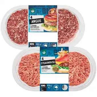 Woolworths Woolworths Australian Beef Burger Quarter Pound Varieties 454g Pk 4 offer