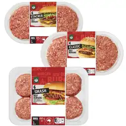 Woolworths Woolworths Australian Beef Burger Classic, Smash or Stacker Varieties 400-500g offer