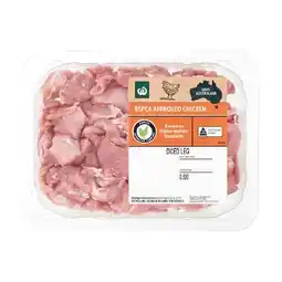 Woolworths Woolworths Australian Fresh RSPCA Approved Diced Chicken Leg Fillet 500g – From the Meat Dept offer