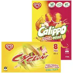 Woolworths Streets Calippo 575ml Pk 10 or Cyclone 688ml Pk 8 offer