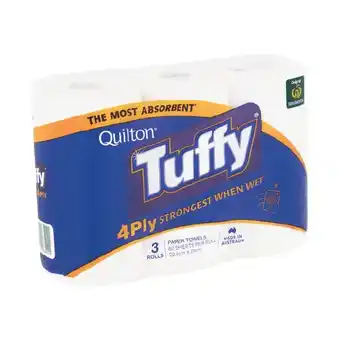 Woolworths Quilton Tuffy 4 Ply Paper Towel Pk 3 offer