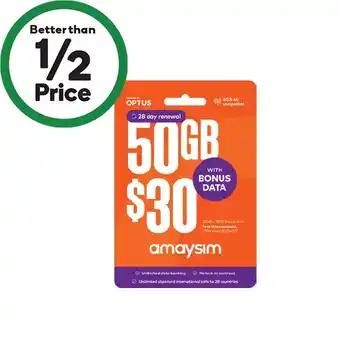 Woolworths amaysim $30 Starter Pack¥ offer