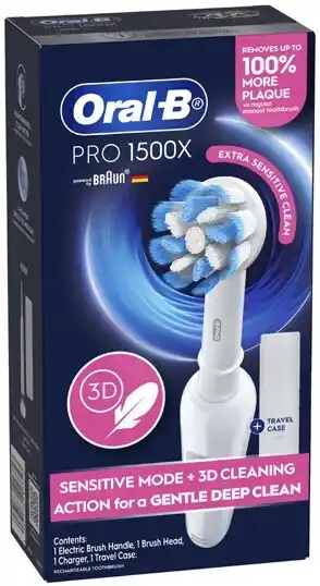 Coles Oral B Pro 1500X Sensitive Clean Electric Toothbrush 1 Pack offer