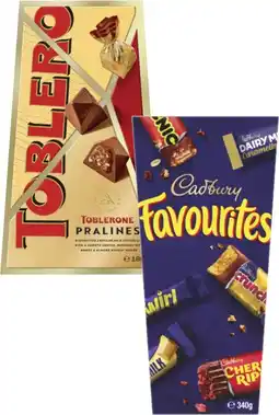 Coles Cadbury Favourites 336g-340g or Toblerone Pralines 180g offer