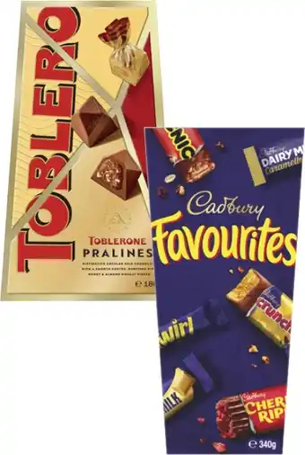 Coles Cadbury Favourites 336g-340g or Toblerone Pralines 180g offer