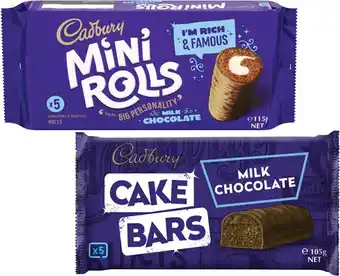 Coles Cadbury Cake Bars or Rolls 105g-125g offer