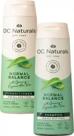 Coles OC Naturals Shampoo or Conditioner 400mL offer