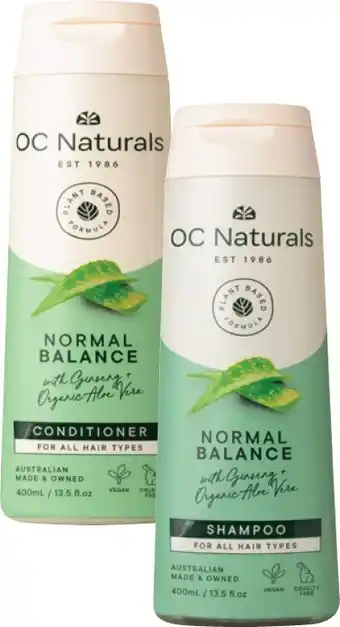 Coles OC Naturals Shampoo or Conditioner 400mL offer