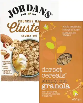 Coles Jordans Granola or Oat Clusters 500g-750g or Dorset Granola or Muesli 450g offer