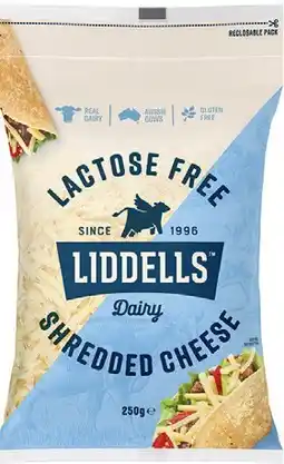 Coles Liddells Lactose Free Cheese Block, Shredded or Slices 250g offer