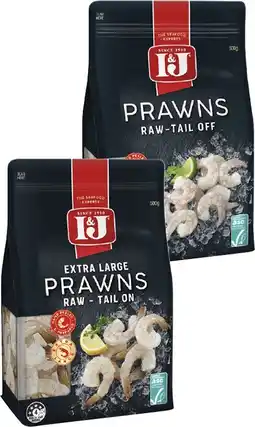 Coles I&J Frozen Raw Prawns Tail On or Tail Off 500g offer