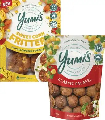 Coles Yumi's Falafel Balls 225g or Fritters 260g offer