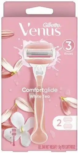 Coles Gillette Venus White Tea Comfortglide Razor Kit with 2 Refill Blades 1 Pack offer