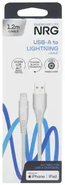 Coles NRG USB A Lightning Cable White 1.2 Metre offer