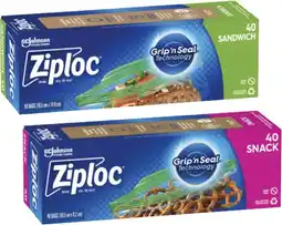 Coles Ziploc Resealable Sandwich or Snack Bags 40 Pack offer