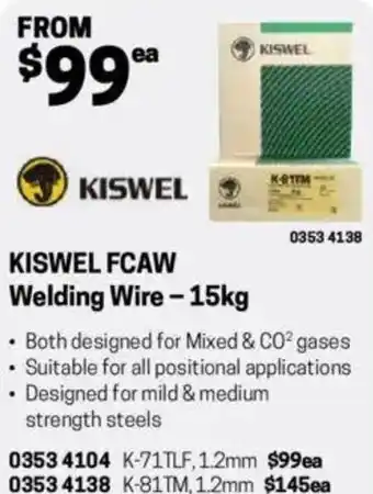 Blackwoods Kiswel fcaw Welding Wire offer