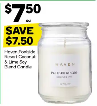 Woolworths Haven poolside resort coconut & lime soy blend candle offer