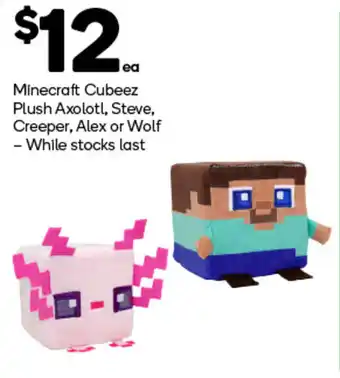 Woolworths Minecraft Cubeez Plush Axolotl, Steve, Creeper, Alex or Wolf offer