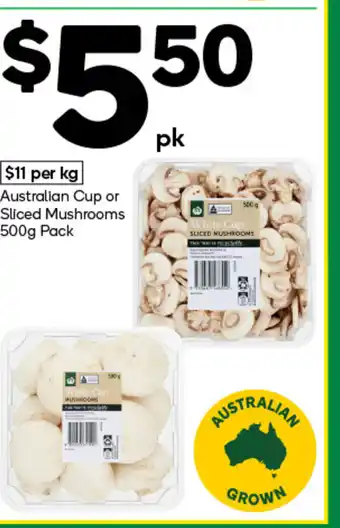 Woolworths Australian cup or sliced mushrooms offer