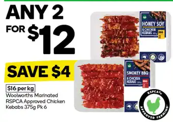 Woolworths Woolworths marinated rspca approved chicken kebabs offer