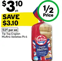 Woolworths Tip top english muffins varieties offer