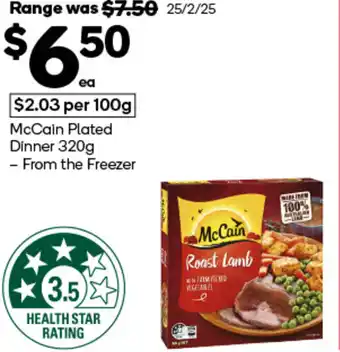 Woolworths McCain Plated Dinner offer