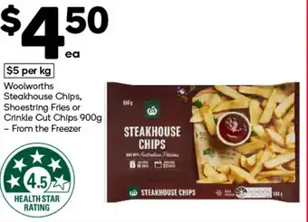 Woolworths Woolworths Steakhouse Chips, Steakhouse Chips, Shoestring Fries or Crinkle Cut Chips offer