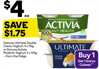 Woolworths Danone Ultimate Double Cream Yoghurt or Danone Activia Probiotic Yoghurt offer