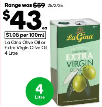 Woolworths La Gina Olive Oil or Extra Virgin Olive Oil offer