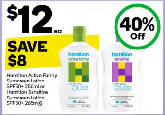 Woolworths Hamilton Active Family Sunscreen Lotion SPF50+ or Hamilton Sensitive Sunscreen Lotion SPF50+ offer