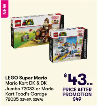 Woolworths LEGO Super Mario Mario Kart DK & DK Jumbo or Mario Kart Toad's Garage offer