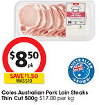 Coles Pork loin steaks thin cut offer