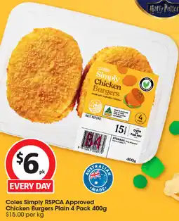 Coles Chicken burgers plain offer