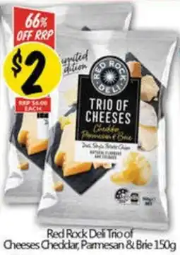 NQR Trio of cheeses cheddar, parmesan & brieRed Rock Deli Trio of Cheeses Cheddar, Parmesan & Brie 150g offer