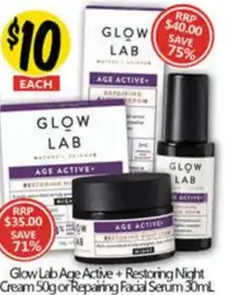 NQR Glow Lab Age Active+Restoring Night Cream or Repairing Facial Serum offer